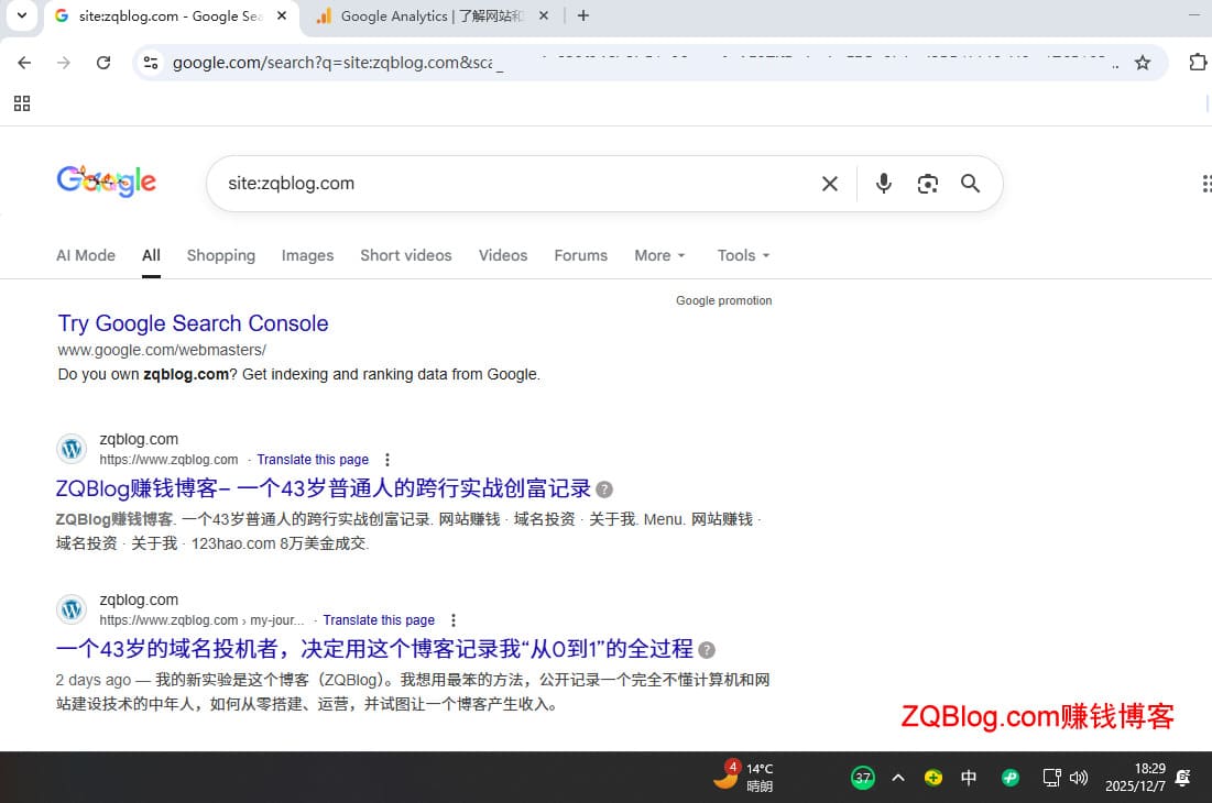 【ZQBLOG网站实验日志#0003】上线第3天:谷歌收录10个链接,但独立访客只有4-ZQBlog赚钱博客