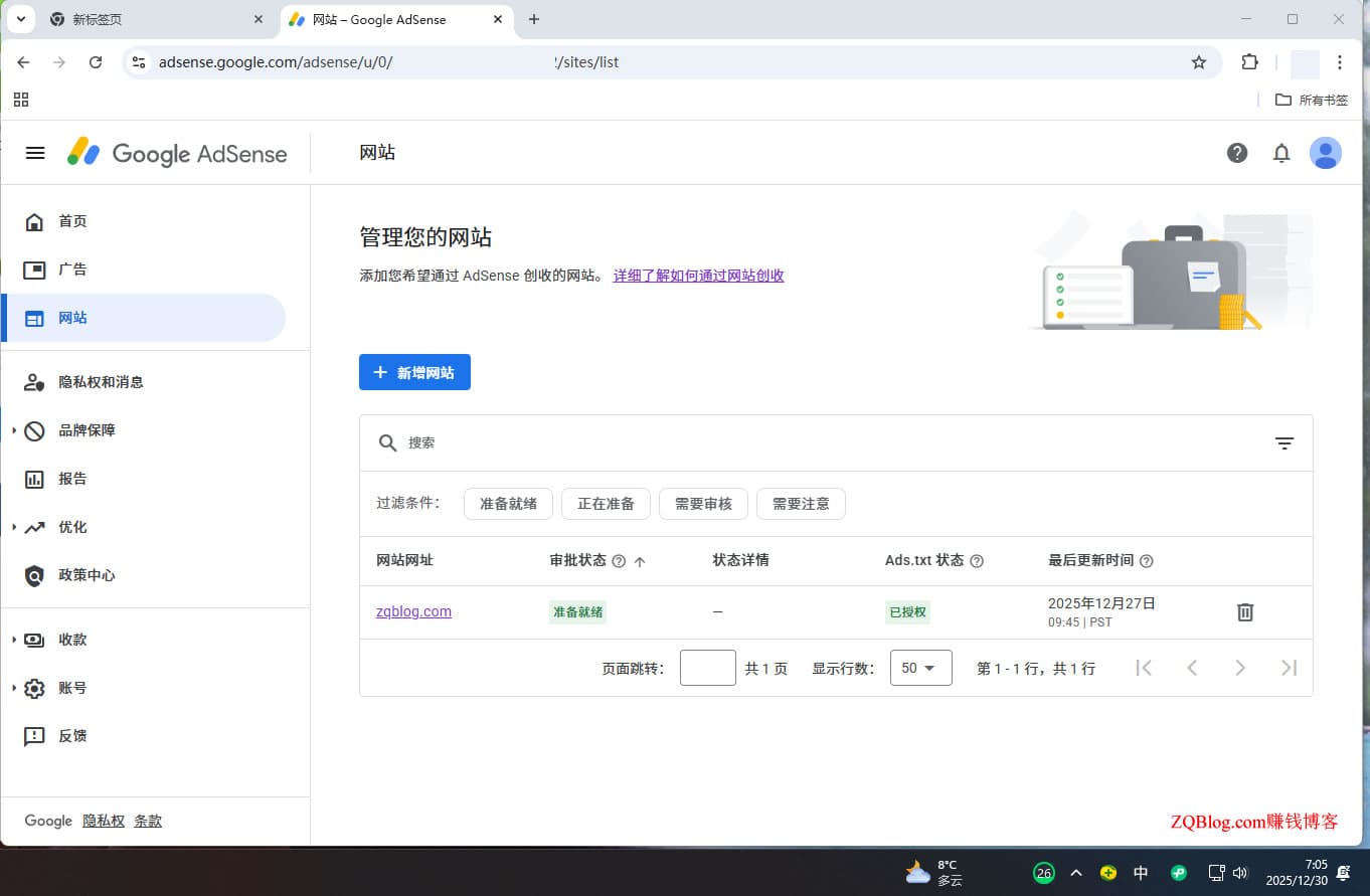 谷歌广告申请通过，Ads.txt状态为：已经授权